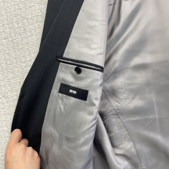 Hugo Boss Pasolini Movie Wool Blazer Men 46R Black w/ Blue Pinstripe Sport Coat* - Picture 12 of 16